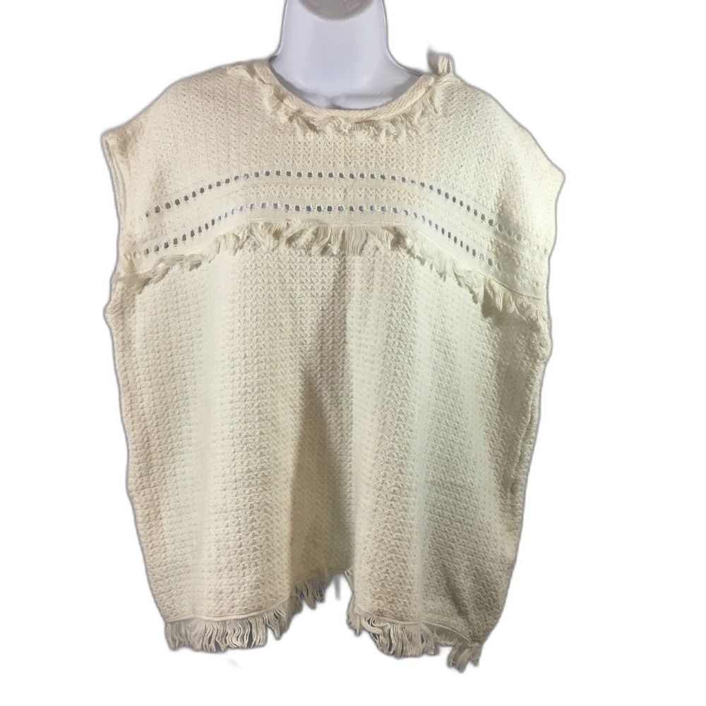 Who What Wear Women's Short Sleeve Fringe Sweater Cream Size XL NEW